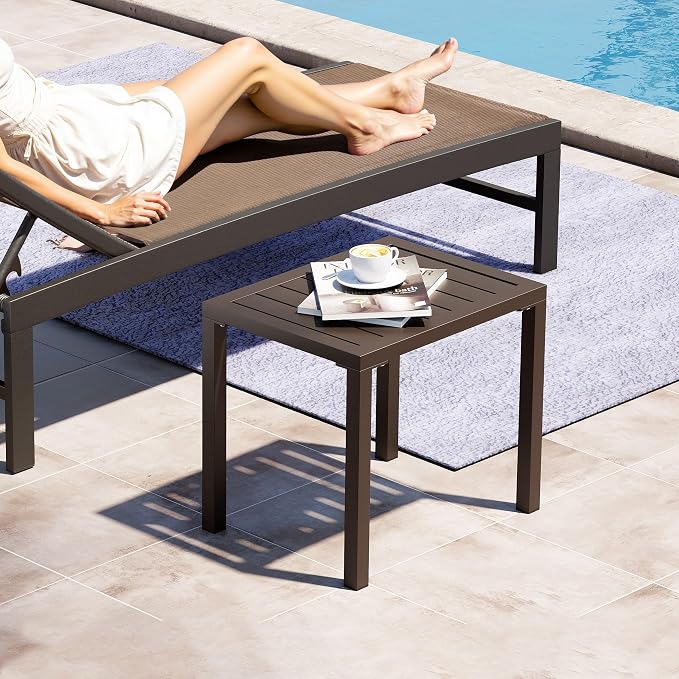 Crestlive Products Outdoor Side Table,Aluminum Rectangular Side/End Table, Small Patio Coffee Bistro Table for Outdoor Indoor (Brown)