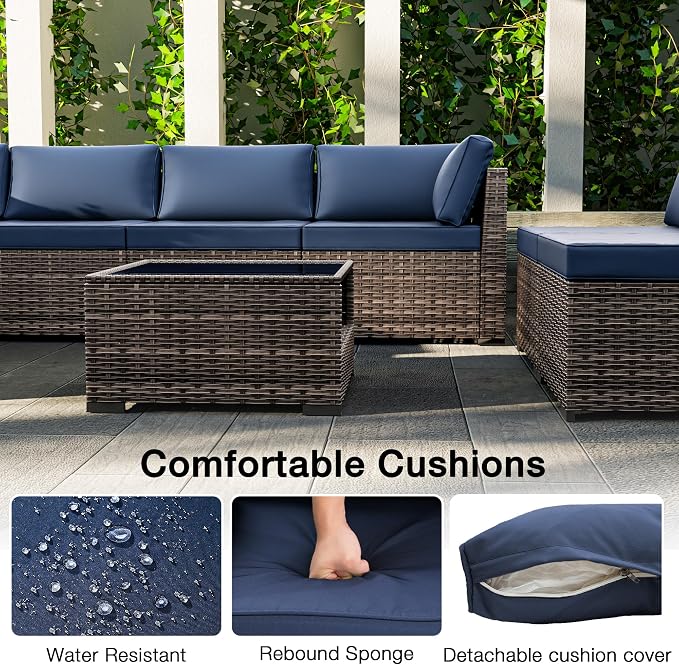 Joyside 5-Piece Patio Furniture Set, Rattan Outdoor Sectional Wicker Patio Conversation Set with Cushions and Coffee Table