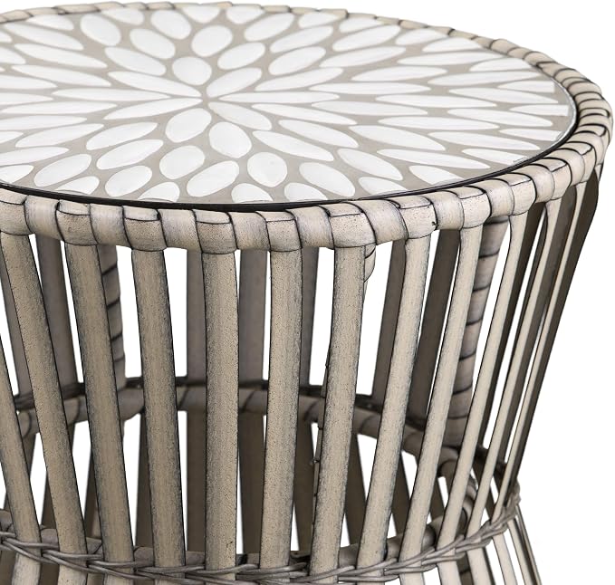 SEI Outdoor Patio Furniture - Melilani Round Outdoor Side Table - Transitional Design Natural Rattan - Fully Assembled - Ideal for Patio, Backyard (OD1086106)