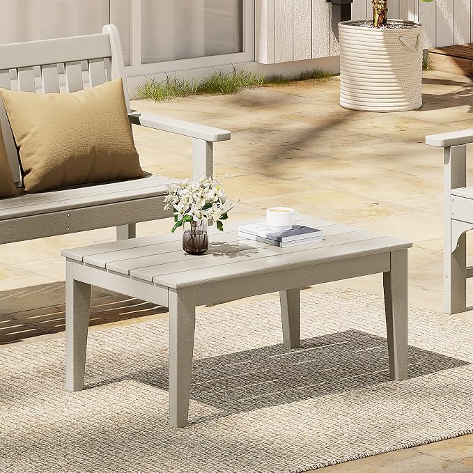 WestinTrends Malibu Low Outdoor HDPE Patio Rectangle Coffee Table, Sand