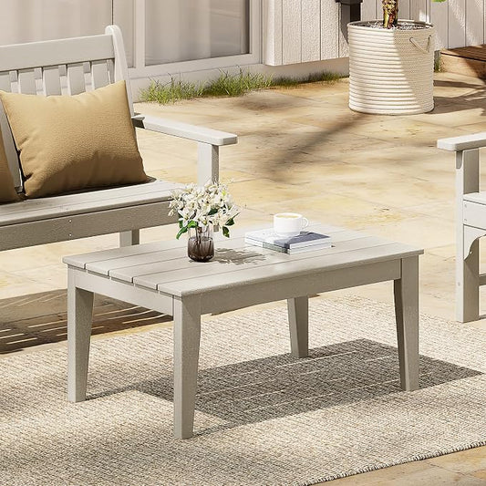 Costaelm Adirondack Outdoor Coffee Table, HDPE Drink Table Weather Resistant, Patio Porch Accent Balcony Table Outdoor End Table for Pool, Seaside, Backyard, Sand