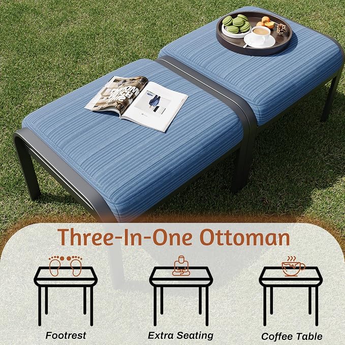 HOMREST Patio Furniture Sets 7 PCS Outdoor Metal Conversation Sets, 360 Degree Swivel Rocking Chairs Patio Conversation Set with Ottomans, Coffee Side Table and 3-Seat Sofa for Garden, Deck, Poolside