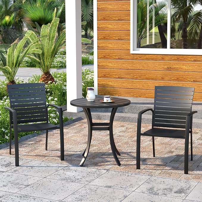 3-Piece Outdoor Dining Set, Small Patio Table with Aluminum Chairs | 27.5" Small Metal Outdoor Table, Aluminum Chair with Resin Seat and Backrest, Perfect for Garden, Deck, Poolside, Balcony