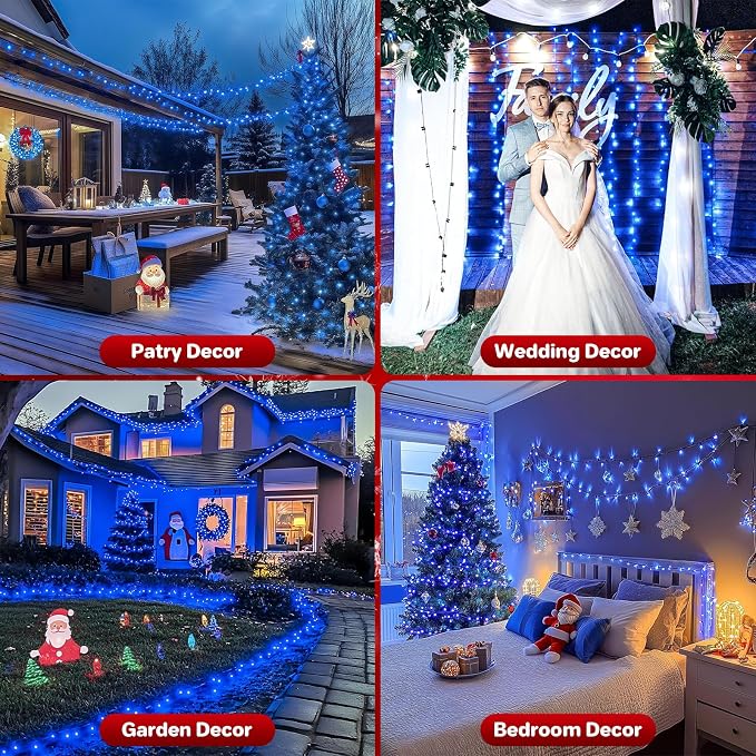 66FT 200 LED Christmas Lights with Timer, Twinkle Fairy Lights String with 8 Flashing Modes String Lights for Indoor Bedroom Outdoor Christmas Trees Garland Wreath Holiday Decorations, Blue