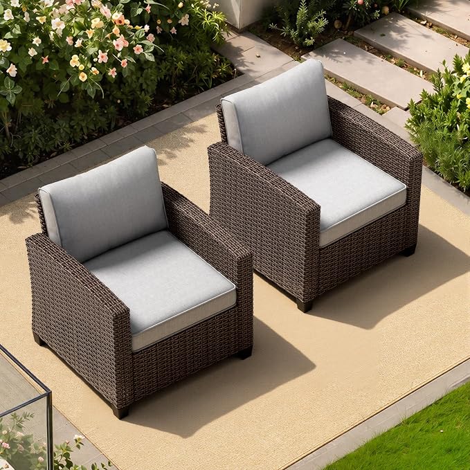 Patio Furniture Set - All-Weather - 2 Piece Wicker Outdoor Patio Conversation Set, Modular Rattan Sectional Sofa for Backyard, Garden, Patio, Poolside