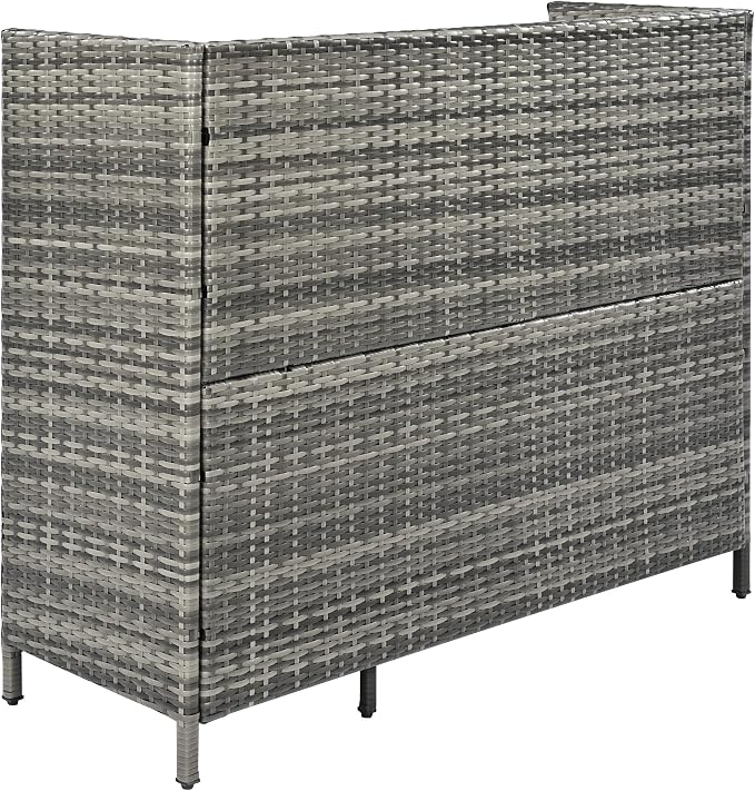 RuiSiSi Wicker Bar Table with Drawer & Adjustable Shelf for Outdoor, Rattan Buffet Cabinet Sideboard with Tempered Glass Desktop, Patio Rattan Bar Table with 3 Doors, Grey