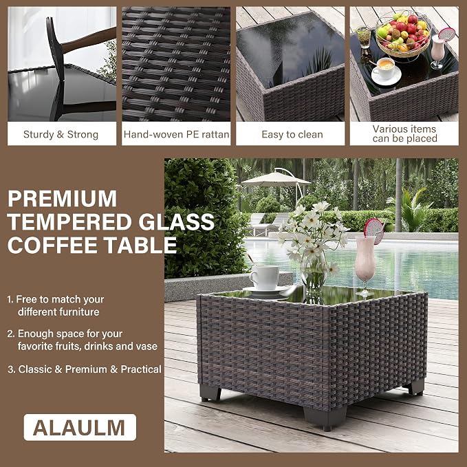 ALAULM 6 Pieces Patio Furniture Set, Oversized Seat/Armrest and High Back Wicker Sectional Furniture Set with Thick Cushion for Backyard, Garden, Sand