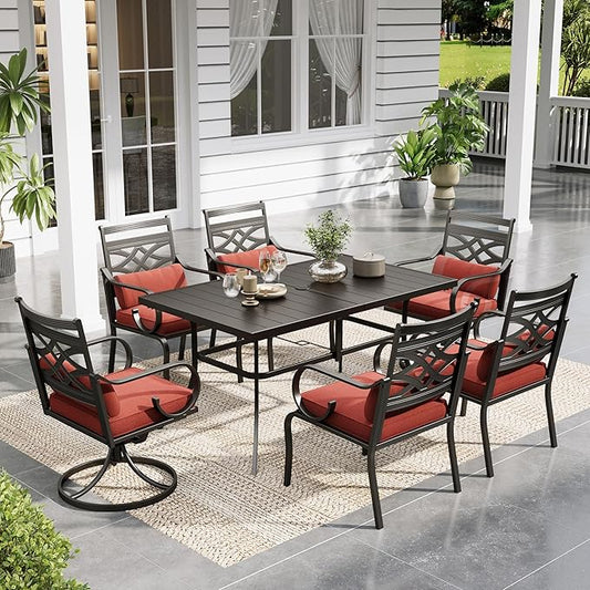 Sophia & William Patio Dining Set, Steel, Red | Umbrella Hole, Swivel Chairs, E-Coated, Cushions Included, For Patio, Garden and Yard