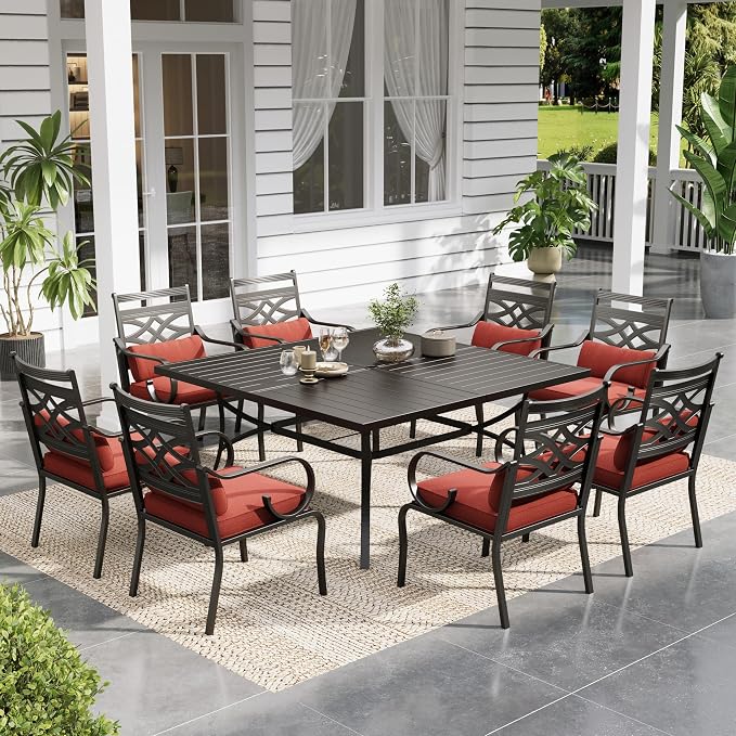 Sophia & William Patio Dining Set, Steel, Black | Umbrella Hole, E-Coated, Cushions Included, For Patio, Garden and Yard