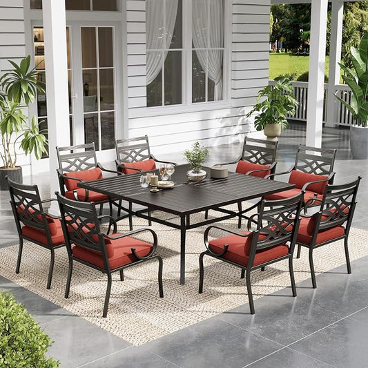 Sophia & William Patio Dining Set, Steel, Black | Umbrella Hole, E-Coated, Cushions Included, For Patio, Garden and Yard