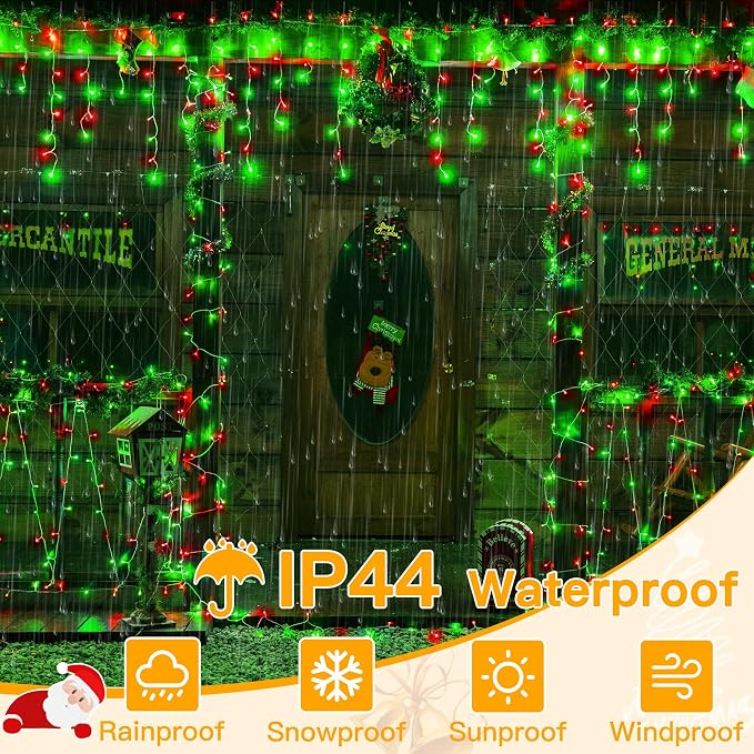 Ollny Icicle Lights for Outside 400LED 32FT, Red and Green Christmas Light with Remote 8Modes Timers Waterproof, Plug in Connectable Hanging Lights for Outdoor Indoor House Roof Holiday