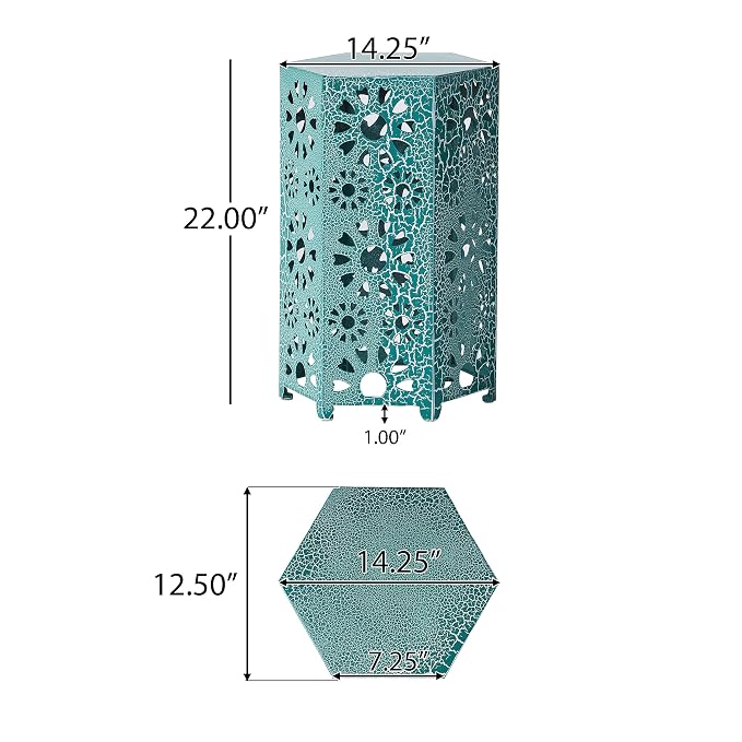 Christopher Knight Home Eliana Outdoor 14" Sunburst Iron Side Table, Crackle Teal