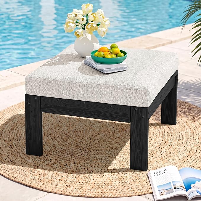 SERWALL HDPE Outdoor Ottoman with Cushions