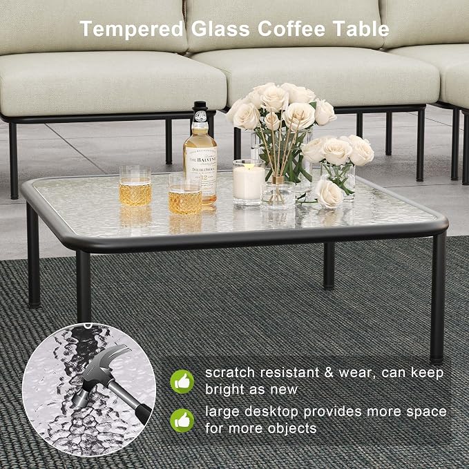 LayinSun 7 Pieces Aluminum Patio Furniture Set, Modern Modular Sectional Sofa with Coffee Table and Upgrade Thickness Cushion