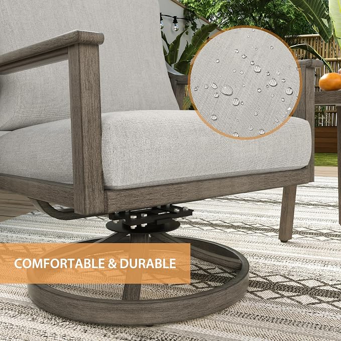 3-Piece Patio Conversation Set Aluminum Swivel for Outdoor Deck,(Grey) | Aluminum Outdoor Conversation Set Includes 1 Side Table and 2 Cushioned Swivel Rocker Chairs