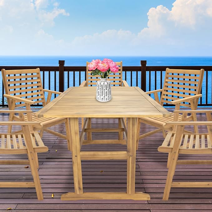 Sunnydaze 57" W Acacia Wood Outdoor Table for 6 - Hatteras Outdoor Dining Table with Umbrella Hole for Patio - Rectangular - Solid Wood