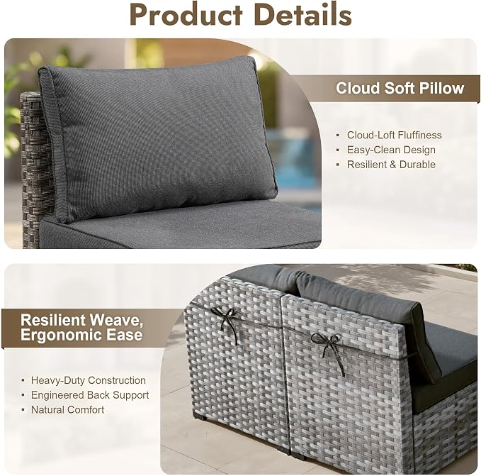 10 Pieces Outdoor Patio Sectional, Wicker Patio Furniture Set with 42 inch Fire Pit Table, All-Weather L Shaped Patio Conversation Set with Swivel Chairs, for Backyard Porch Yard,Black