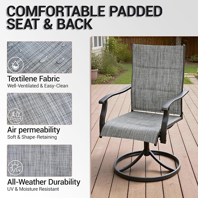 Patio Swivel Chairs Set of 8, Outdoor Dining Chairs High Back, All Weather Patio Chair with Padded Textilene & Metal Frame for Outdoor Poolside Lawn Garden, Grey(8 PCS)