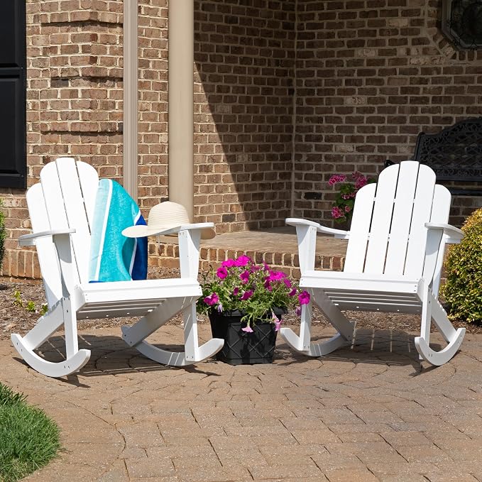 Linon Jayde White Solid Wood Outdoor Adirondack Rocking Chair Set of 2