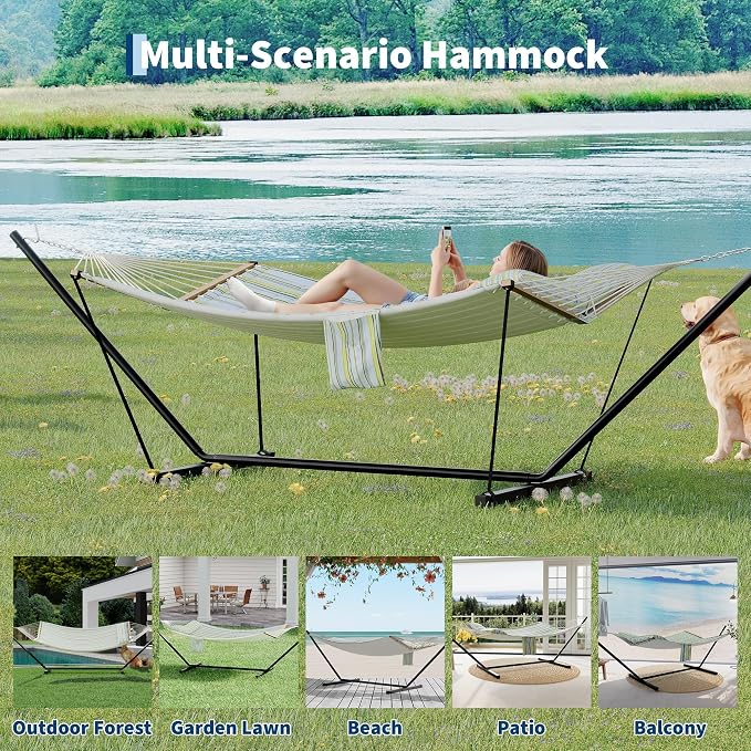 Jojoka 2-Person Hammock Suite with Collapsible Steel Frame, 450lb High Weight Capacity, UV-Resistant Outdoor Hammock with Storage Bag for Backyard & Camping