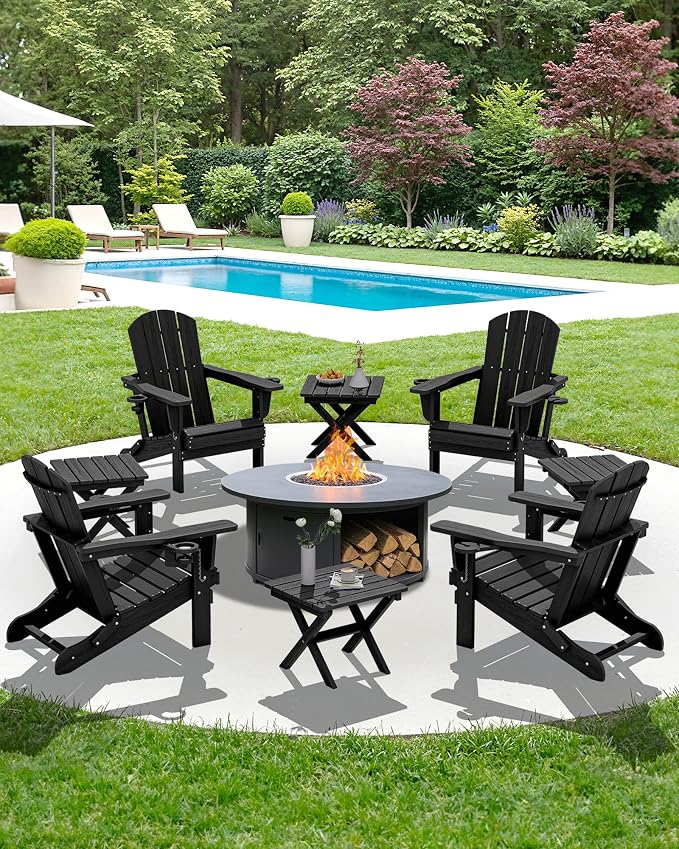 SERWALL Folding Outdoor Side Table Set of 4, Small Adirondack Side Table, Black