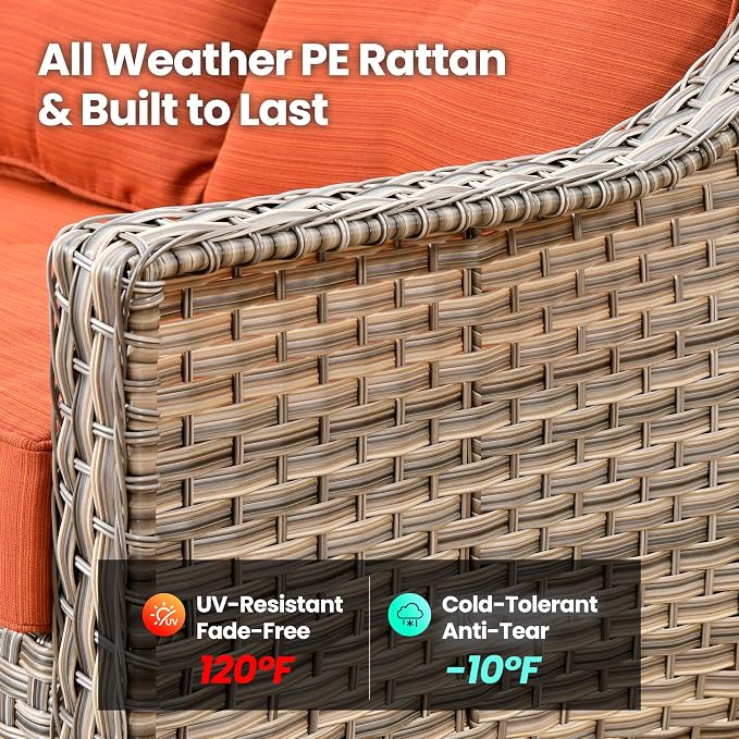 5 Pieces Patio Conversation Set,Wicker Swivel Rocking Chair and Coffee Table,All Weather Rattan Patio Furniture Set for Garden,Backyard,Poolside and Patio,Bold Orange