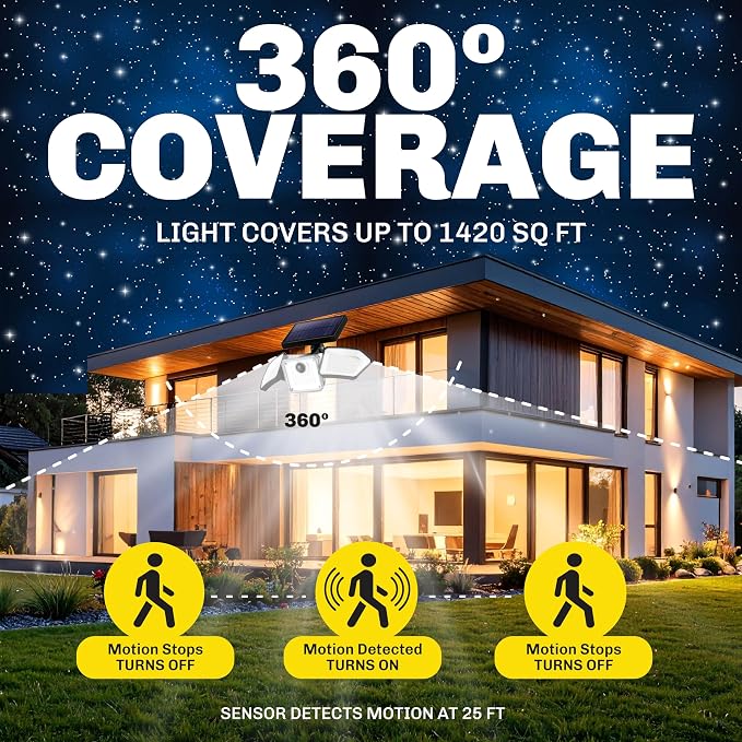 Bell+Howell 2 Pk Bionic Solar Flood Lights Outdoor Motion Sensor | 500 Lumens, Wireless, Waterproof Security Lights for Outside House, 3 Adjustable Heads, Stakes & Mountsing Hardware Included