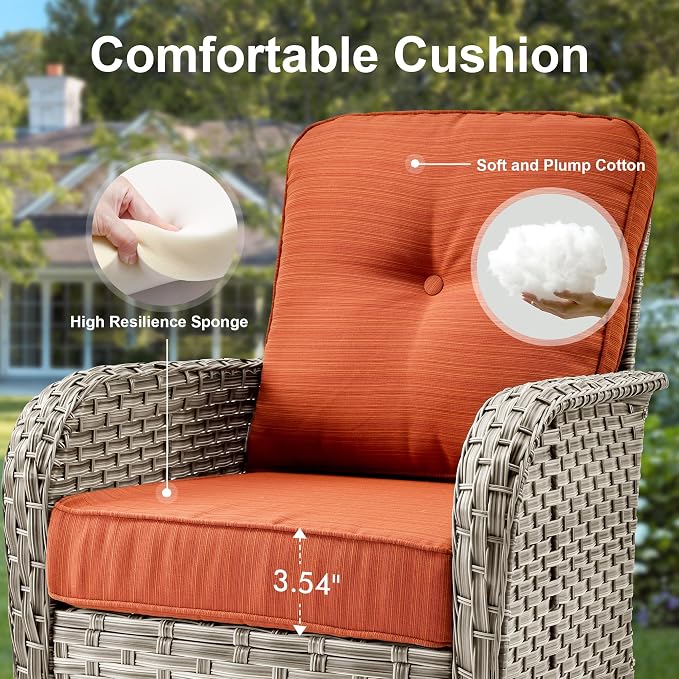 Outdoor Patio Furniture Sets,9 PCS Patio Conversation Set Outside Rattan Sectional Sofa with 42 in Square Fire Pit Table Wicker Rocking Chair Coffee Table Fit Backyard Garden Poolside Balcony