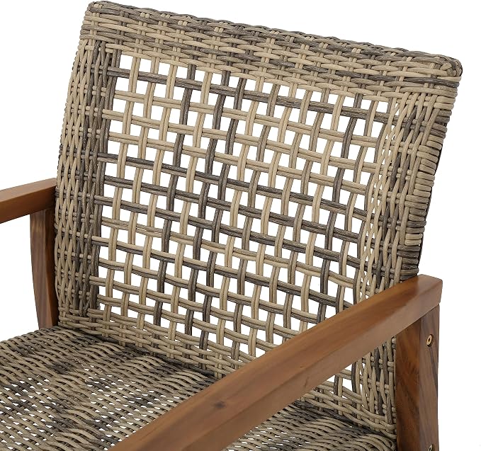 Christopher Knight Home Hampton Outdoor 3 Piece Wood and Wicker Club Chairs and Side Table Set, Gray