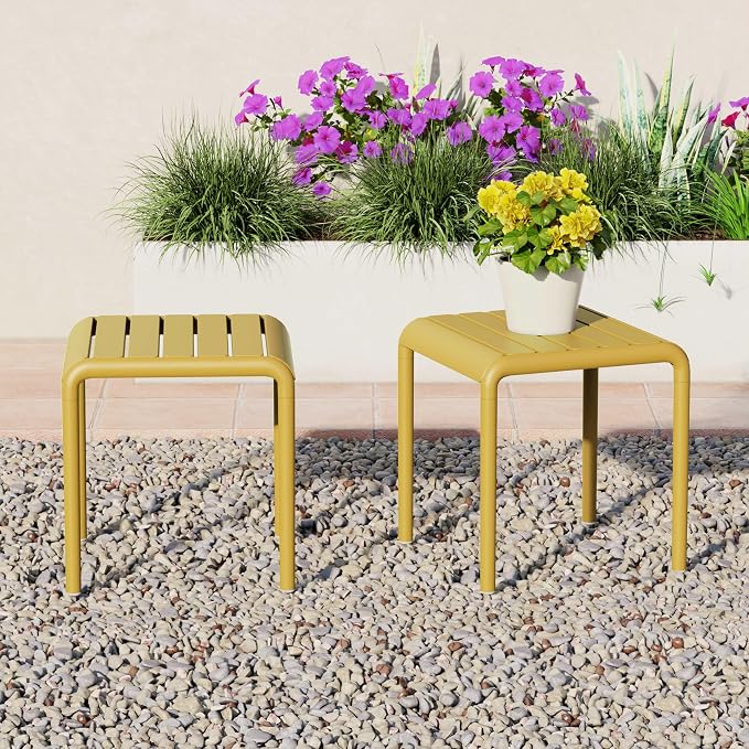 WestinTrends Playa Plastic Modern Outdoor Patio Accent Side Tables (Set of 2), Yellow