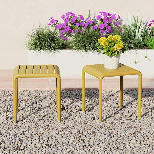 WestinTrends Playa Plastic Modern Outdoor Patio Accent Side Tables (Set of 2), Yellow