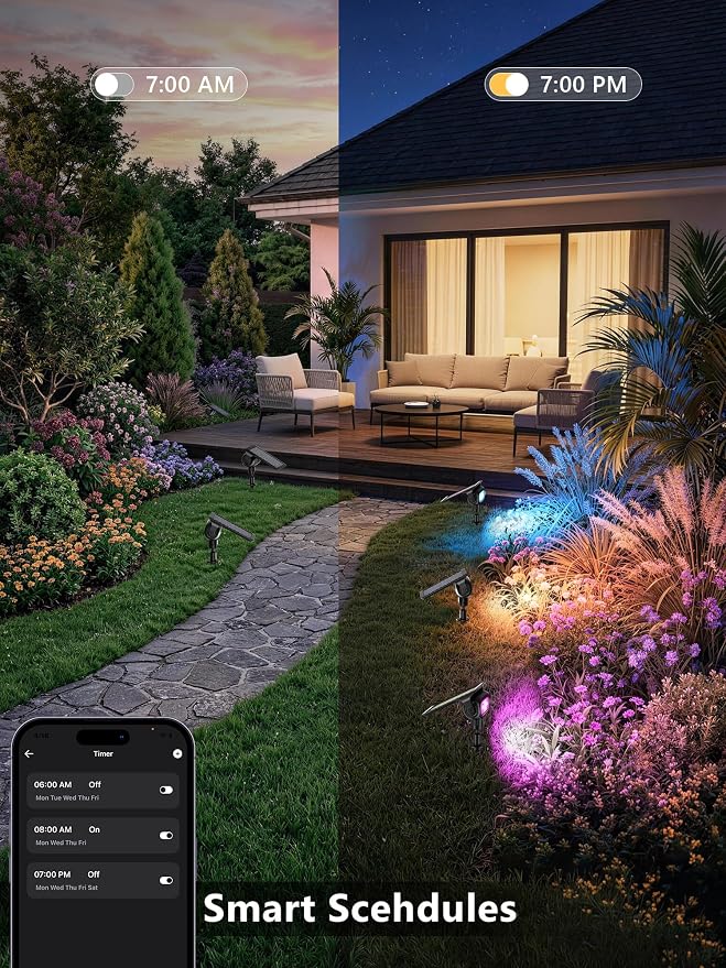 Brizled Smart Solar Spot Lights Outdoor LED Color Changing Landscape Lights | App Control; RGB/ Warm / Cool White Solar Uplights & Landscape Spotlight for Halloween Yard Tree Garden House Exterior