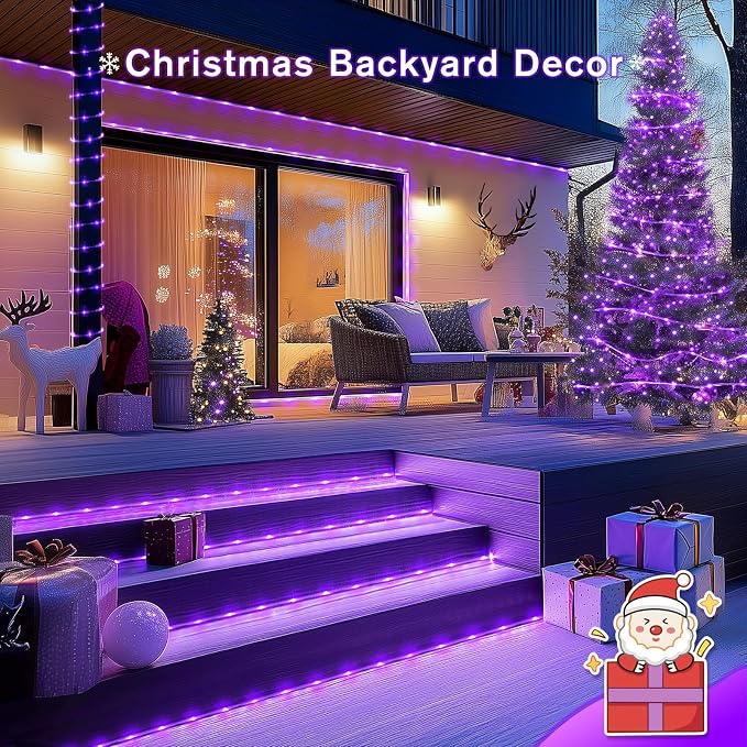 JMEXSUSS 200 LED Purple Solar Halloween Lights, 66 ft Rope Lights Outdoor Waterproof, PVC Tube Purple Christmas String Lights for Party Tree Fence Christmas (Pack of 2)