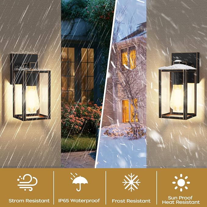 Outdoor Front Porch Light Wall Mount, Exterior lighting fixtures for House | Waterproof, Anti-Rust Metal Frame, Tempered Glass, E26 Base, Easy Install, Wall Sconce for Patio, Garage, Entryway, Doorway