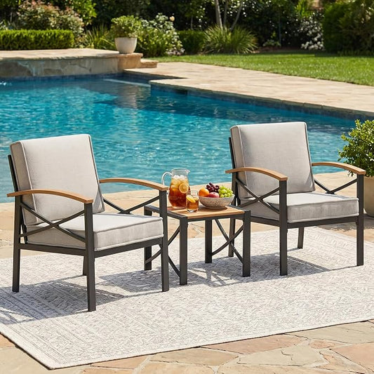 3-Piece Outdoor Patio Furniture Set for All-Weather, Heavy-Duty Metal Outside Furniture with Washable Thick Cushions, Patio Sectional with Coffee Table for Patio, Deck, Backyard, Garden, Beige