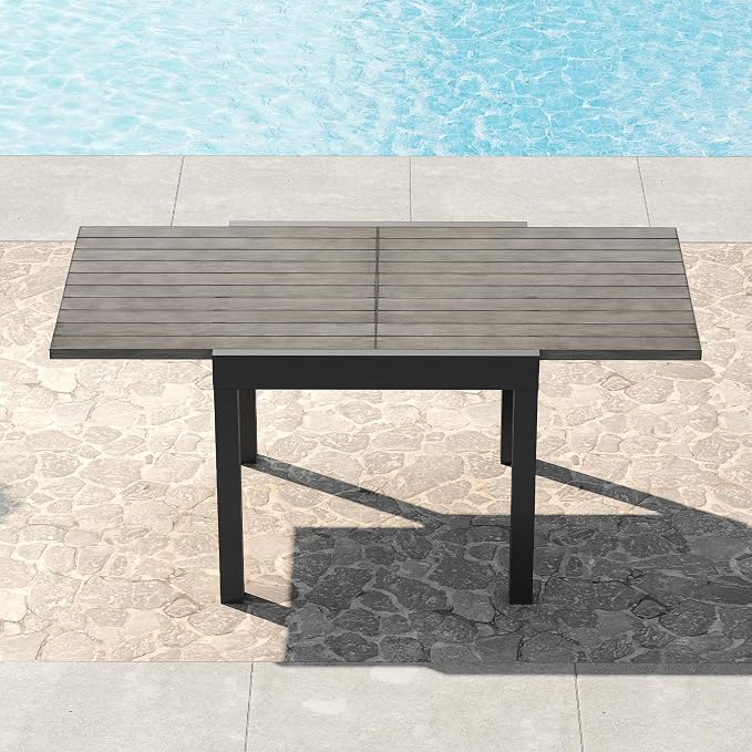 Expandable Patio Dining Table for 4-6 Person, Aluminum Extendable Outdoor Table, 32"-65" Adjustable Patio Table, Square/Rectangular Outdoor Accent Table for Garden, Backyard, Poolside, Gray