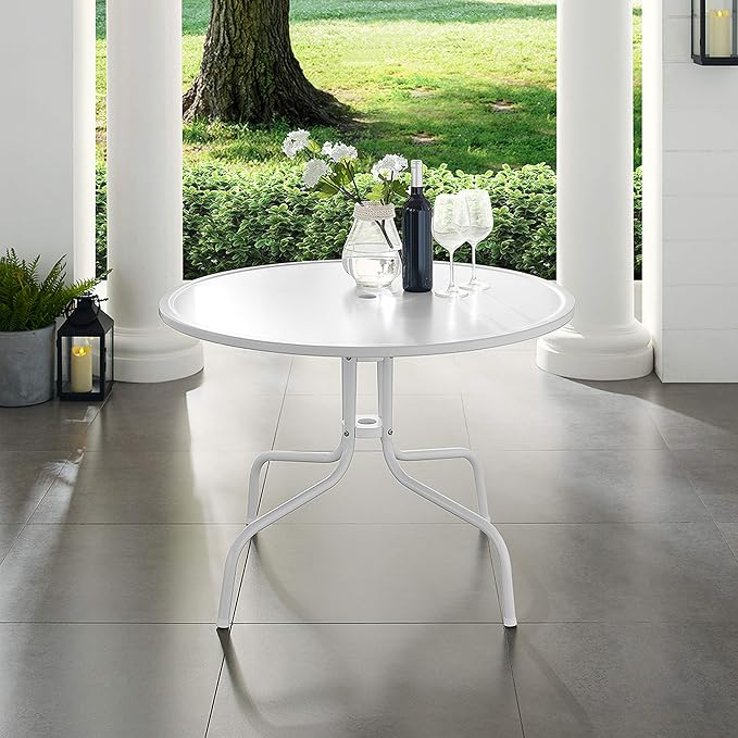 Crosley Furniture Griffith 5-Piece Outdoor Dining Set for 4, Retro Metal Round Patio Table and Chairs, White and Key Lime