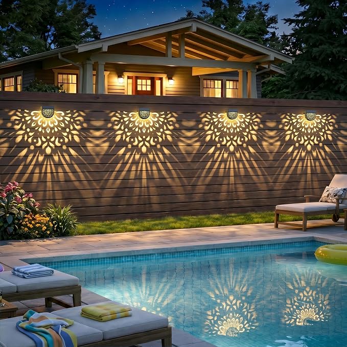 Solar Fence Lights 6 Pack Solar Deck Step Wall Lights Outdoor Waterproof LED Decorations Warm Yellow Light Decorative Lighting for Garden, Front Door, Backyard (Black 1)