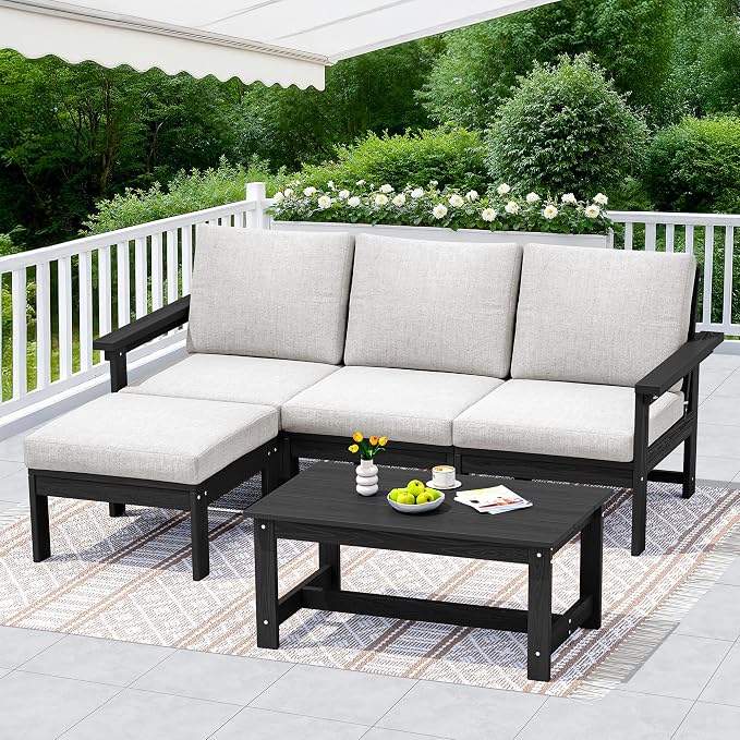 SERWALL HDPE Outdoor Sectional with Ottoman & Coffee Table