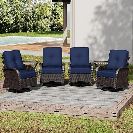 Joyside Wicker Patio Furniture Set, 6 Piece Outdoor Furniture Set with Thickened Cushions, High Back, Deep Seating, Wide Armrest, Outdoor Swivel Rocker Chairs for Porch, Deck