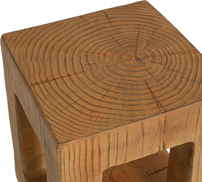 Christopher Knight Home Gogan 20.08" H Lightweight Concrete Outdoor Side Table, Square MGO Patio End Table, Wood-Like Texture Coffee Table, No Assembly Garden Plant Stand Indoor/Outdoor, Light Brown