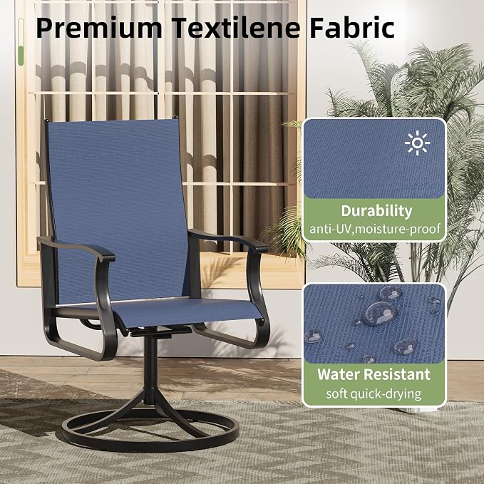Amopatio 7 Pieces Patio Dining Set for 6, Outdoor Table and Chairs, 6 All Weather Swivel Patio Chairs, 59" Patio Spliced Rectangular Table with Umbrella Hole, for, Backyard & Poolside, Navy Blue
