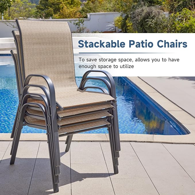 Amopatio 5 Pieces Outdoor Dining Set for 4, Patio Table and Chairs, 4 All Weather Stackable Patio Chairs, 36" Patio Spliced Square Table with Umbrella Hole, for Deck, Backyard, Garden,Brown