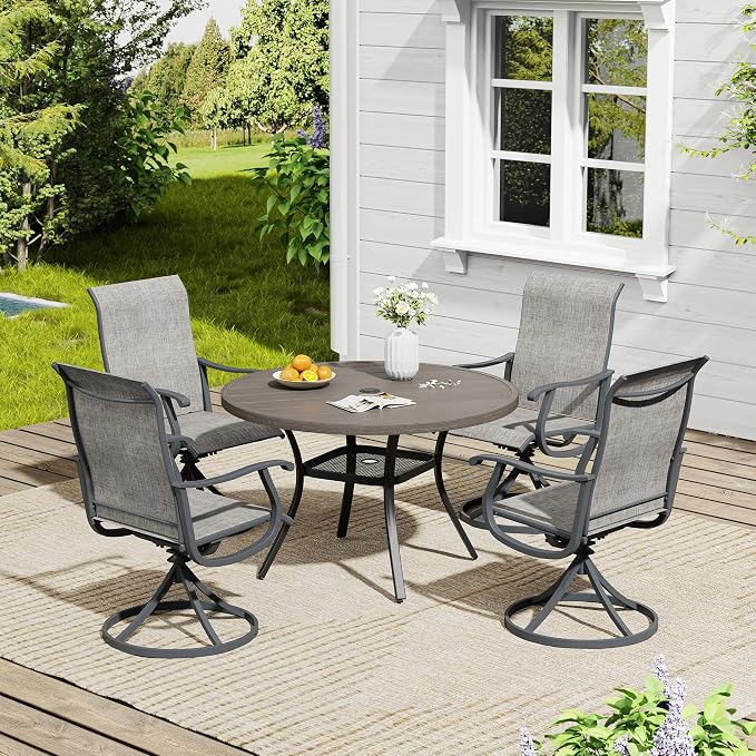VICLLAX 40.6" Round Patio Table, Outdoor Dining Table for 4 with Umbrella Hole for Garden Lawn Deck Backyard, Antique Grey