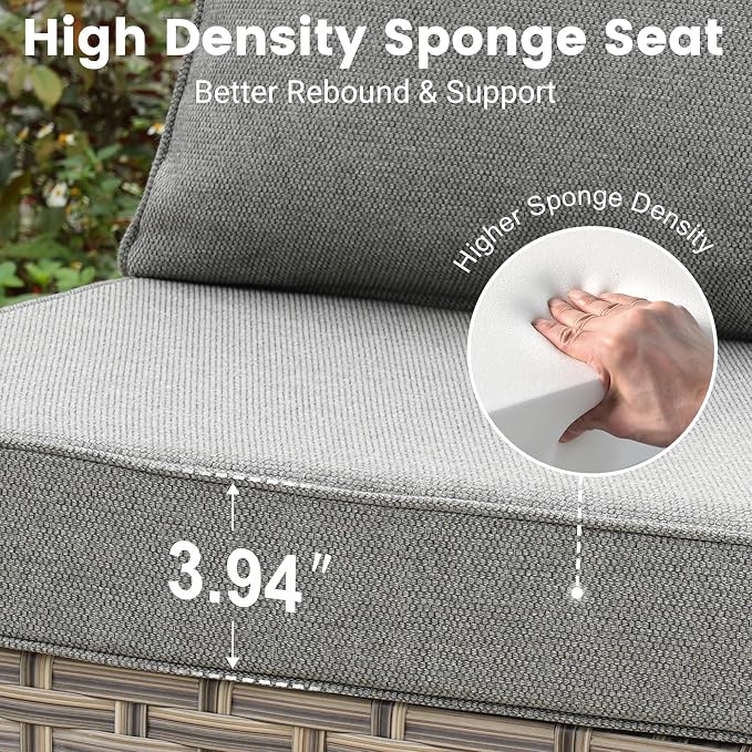 7 Pieces Wicker Patio Furniture Set,Outdoor Sectional Sofa with Coffee Table Comfy Cushions,Modern Modular Deep Seat Rattan Couch Conversation Set,Dark Grey