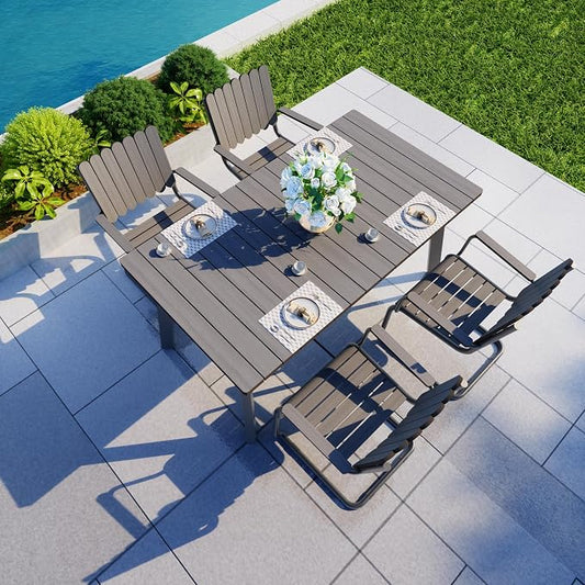 Outdoor Dining Set for 4, Patio Table and Chairs Set with Umbrella Hole, 5 Pieces All-Weather HDPE Outdoor Furniture Sets for Backyard Poolside Lawn Garden (Charcoal)