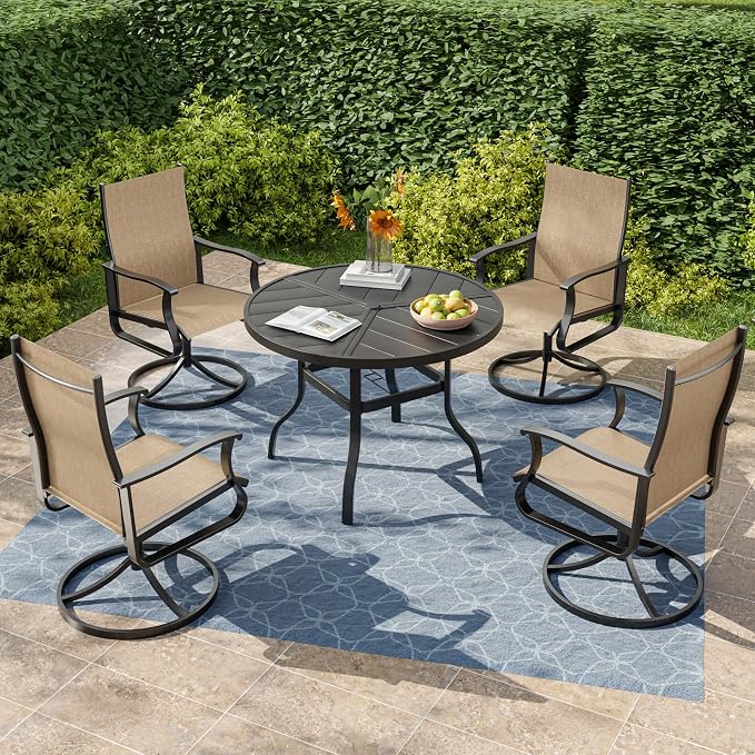 UDPATIO 5 Piece Outdoor Patio Table and Chairs Set with 39" Round Table & 4 Outdoor Swivel Rocker Patio Chairs All Weather Textilene, Patio Table with Chairs, Outdoor Patio Dining Set for Backyard