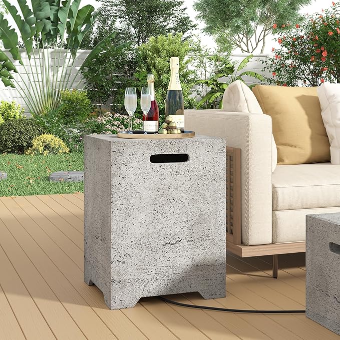 Polibi Tank Cover with Square Side Table, 100lb Capacity Weather-Resistant Enclosure for Standard 20 lb Tanks, Outdoor Storage for Patio, Deck, Balcony, No Assembly Needed, Light Gray