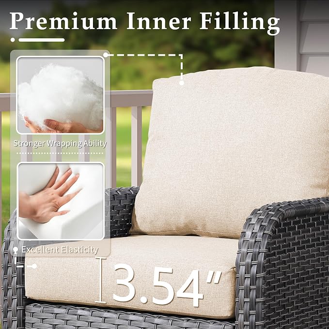 CAODOC 6-Piece Wicker Patio Furniture Set, All-Weather Rattan Conversation Bistro Loveseat Chair and Table Set for Backyard, Balcony and Deck with Soft Cushions and Metal Table(Beige)