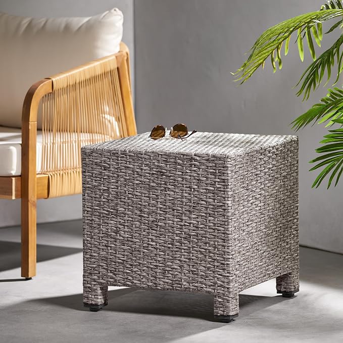 Christopher Knight Home Puerta Outdoor Wicker Side Table, Mixed Black
